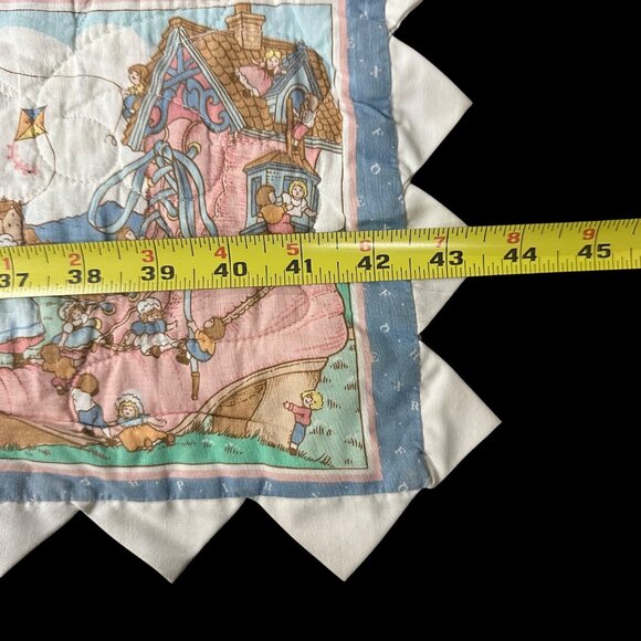 Vintage Mother Goose Nursery Rhyme Baby Quilt Blanket 1990s Handmade Retro - Picture 11 of 11